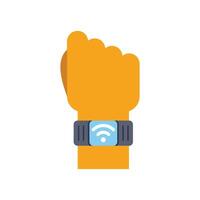Hand wearing smart watch displaying wifi signal icon vector
