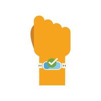 Hand wearing smart watch displaying green check mark icon vector