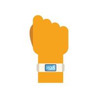 Hand wearing smartwatch showing money icon on screen vector