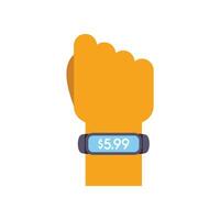 Hand showing smartwatch displaying price for contactless payment vector
