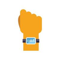 Hand wearing smartwatch showing price icon showing digital payment technology vector