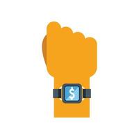 Hand wearing smart watch showing dollar currency symbol vector