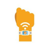 Hand wearing smart watch connecting to wifi wireless internet network vector