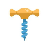 Corkscrew opening wine bottle with wooden handle flat icon vector