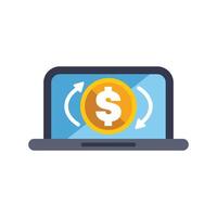 Laptop showing money transferring with arrows around dollar coin vector