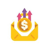 Dollar coin increasing in value coming out of open envelope vector
