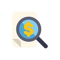 Magnifying glass examining financial document for investment opportunities vector