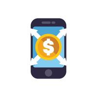 Smartphone showing online money transfer with arrows vector