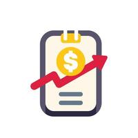 Red arrow growing up on clipboard with gold coin and increasing graph showing business success vector