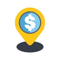 Yellow location pin pointing dollar currency symbol vector