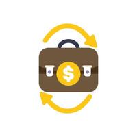 Money turnover with briefcase and rotating arrows vector