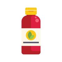 Red bottle containing green herbal syrup with blank label for mockup vector