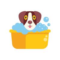 Cute dog taking bath having fun covered in soap foam bubbles vector
