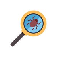 Magnifying glass detecting computer bug malware virus vector