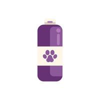 Purple plastic bottle with label featuring paw print for pet shampoo vector