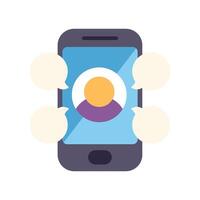 Smartphone showing online user surrounded by chat bubbles vector