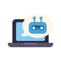 Chatbot speaking from laptop screen in speech bubble vector