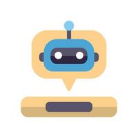 Chatbot speaking through speech bubble over blank chat window vector