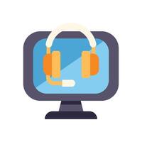Headset appearing on computer monitor screen for online customer service vector