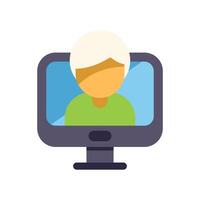 Young man showing up on computer screen for call vector