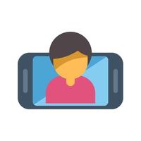 Young man using smartphone for call or conference app vector