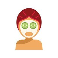Woman relaxing with cucumber face mask at spa salon vector