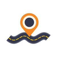 Location pin showing the way on a winding road vector