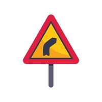 Red triangle warning road sign indicating left curve ahead vector