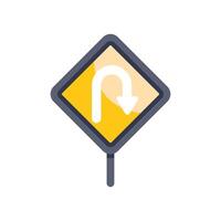 Yellow road sign indicating u turn allowed with white arrow traffic symbol vector