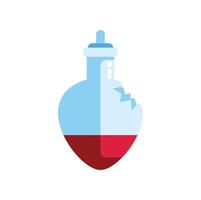 Heart shaped flask containing red liquid breaking on white background vector
