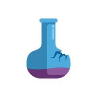 Broken laboratory flask containing dangerous chemical liquid vector