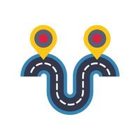 Winding road connecting two points with location pins vector