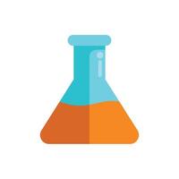 Chemistry erlenmeyer flask containing orange liquid icon vector