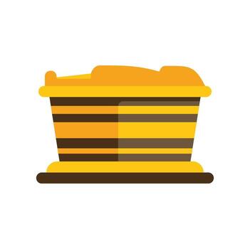 Big yellow excavator loading mining truck at open pit mine vector