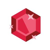 Red hexagonal gemstone sparkling clean cut vector