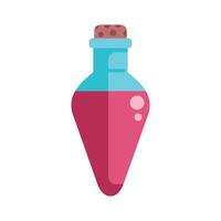 Glass flask containing pink potion with cork stopper on top vector