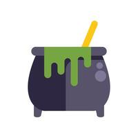 Witch cauldron with green potion boiling and spilling over for halloween celebration vector