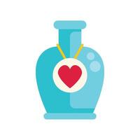 Blue love potion with a red heart hanging on a string around the neck of the bottle vector