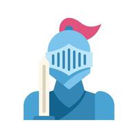 Medieval knight character holding a sword and wearing a helmet with plume vector