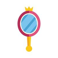 Pink hand mirror with golden crown reflecting light in minimalist style vector