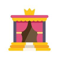 Royal podium with stairs and red curtains featuring a golden crown on top vector