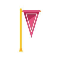 Pink triangular flag hanging on pole icon vector