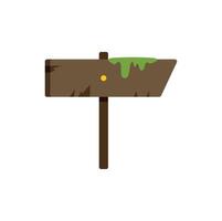 Old wooden blank sign board with moss growing on it pointing to the right vector