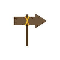 Wooden arrow sign pointing right with yellow rope tied on it vector