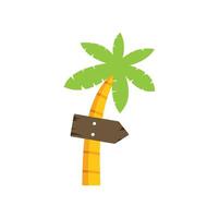 Palm tree with wooden sign pointing right showing the way to the beach vector