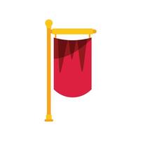 Red medieval flag hanging on golden pole vector