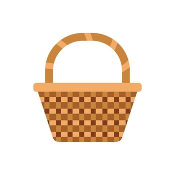 Empty wicker basket with checkered pattern showing carrying handle vector