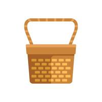 Empty wicker picnic basket with handle standing upright vector