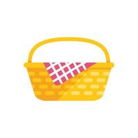 Empty picnic basket with red checkered blanket on white background vector