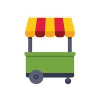 Green wheeled food cart with striped awning standing vector